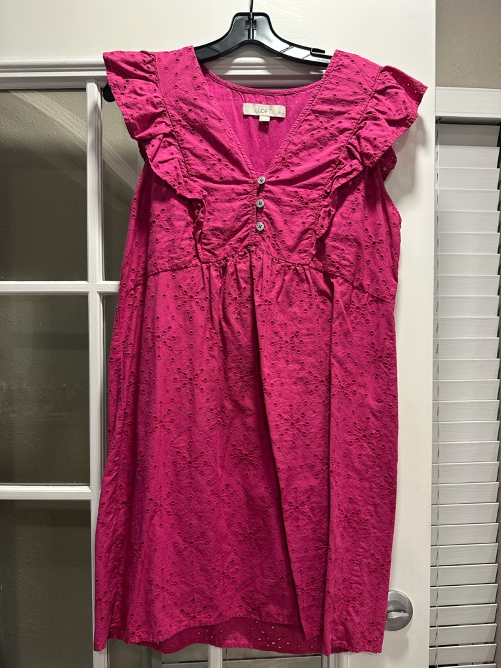 LOFT Hot Pink Eyelet Ruffle Mini Dress